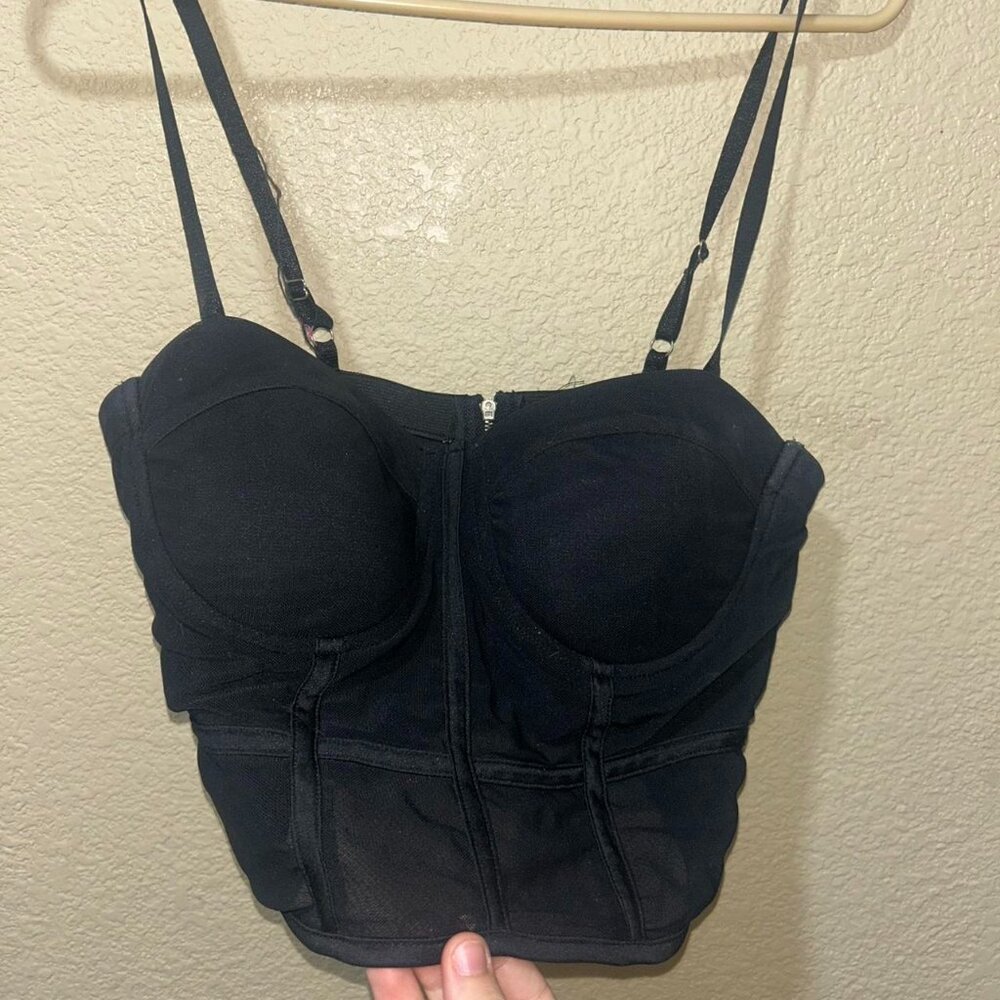 black corset zip up cropped tank top